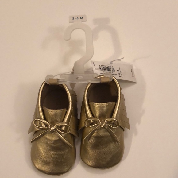 Baby Girl’s Gold Moccasin Shoes - Picture 2 of 4